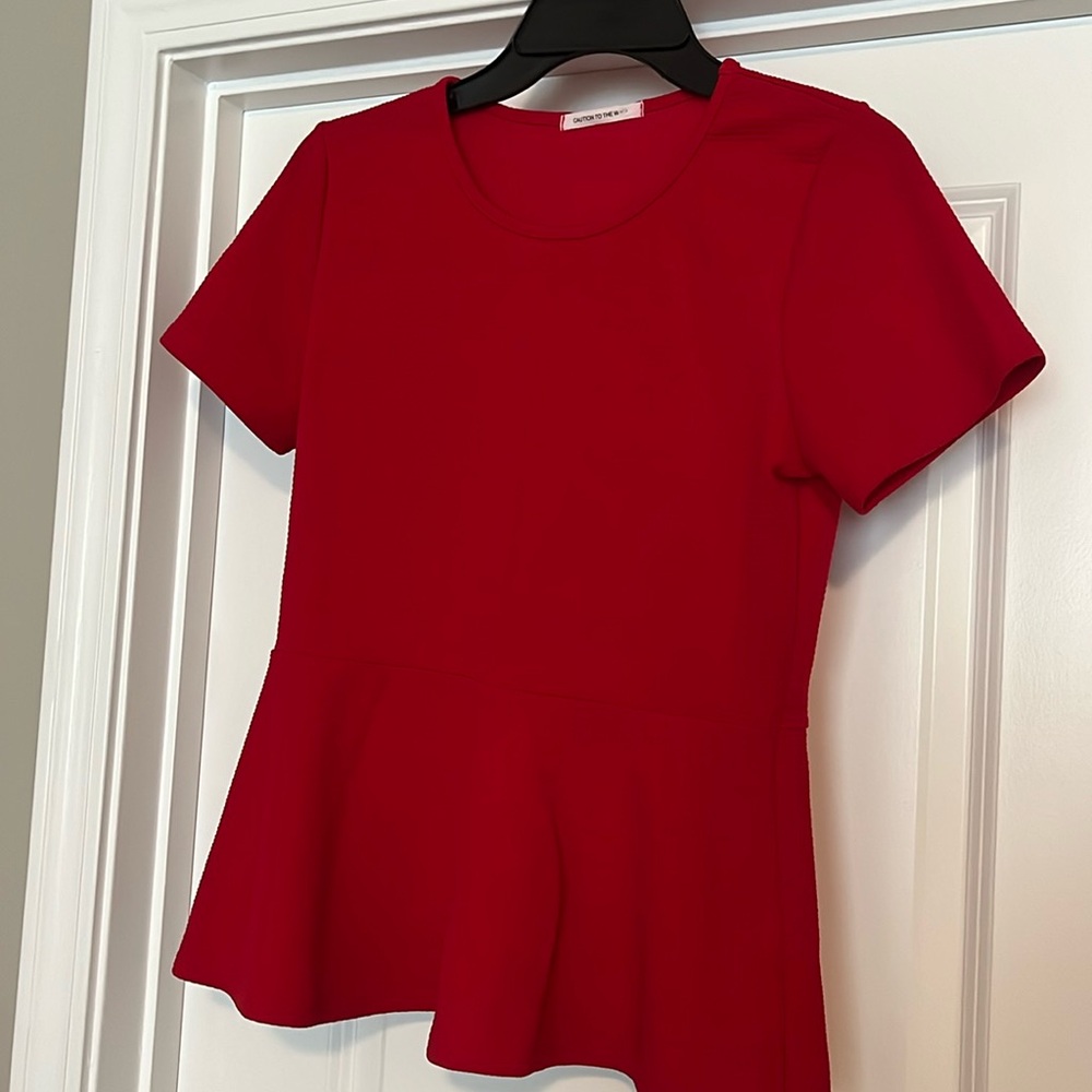 Red textured peplum top